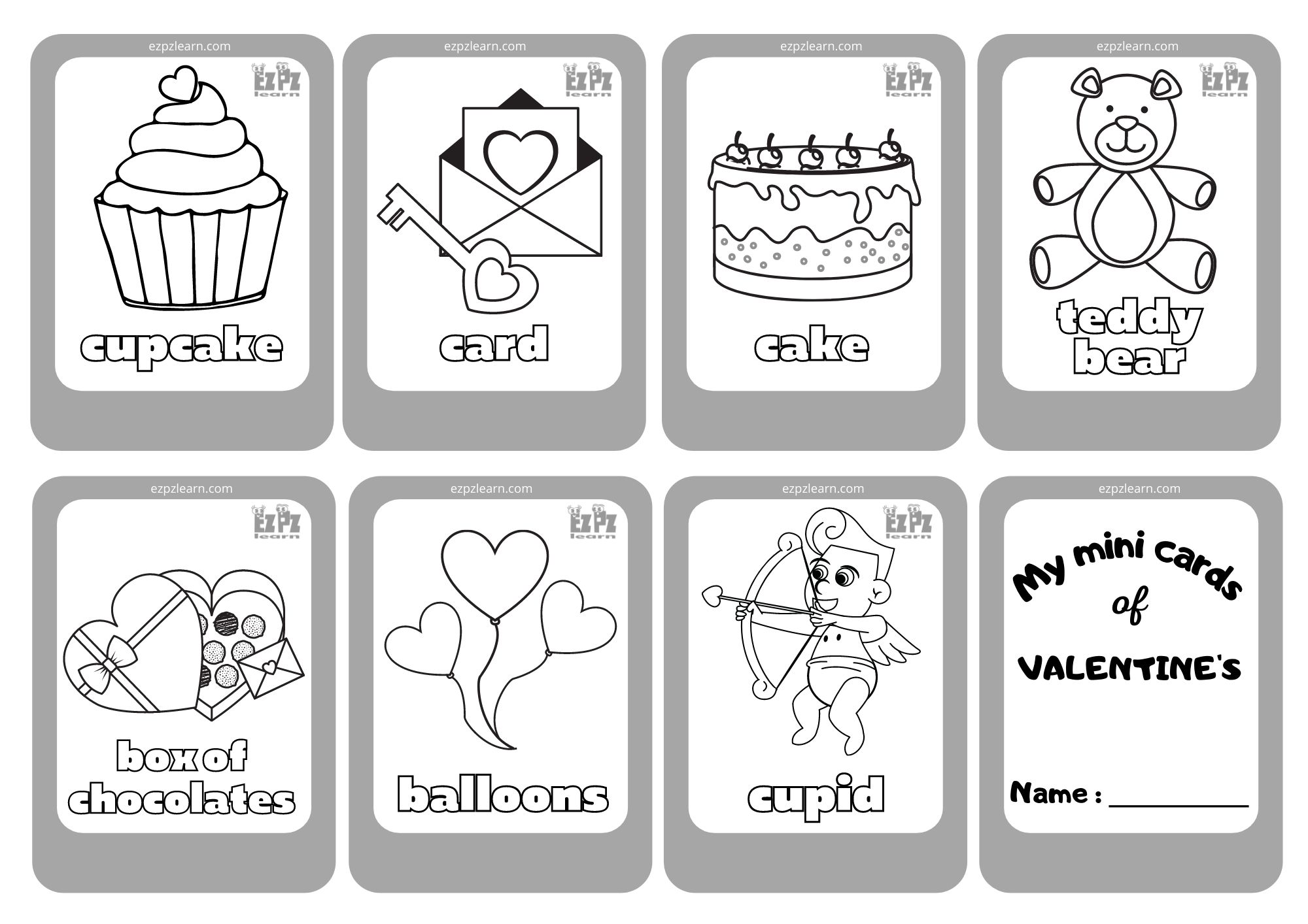 Valentine's Day Mini Cards Coloring
